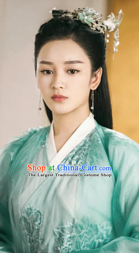Chinese Ancient Water Deity Dress Garment Drama Eternal Love of Dream Princess Zhi He Costumes and Headpieces
