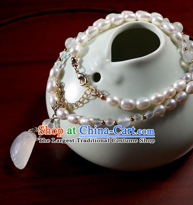Chinese Ancient Hanfu Pearls Necklace Women Jewelry Ming Dynasty Jade Accessories