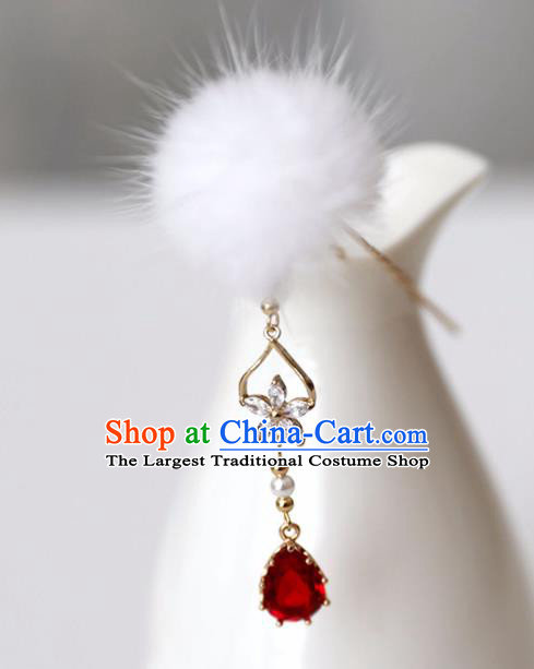 Chinese Ancient Hanfu Red Crystal Tassel Hair Clip Women Hairpin Hair Accessories Headwear