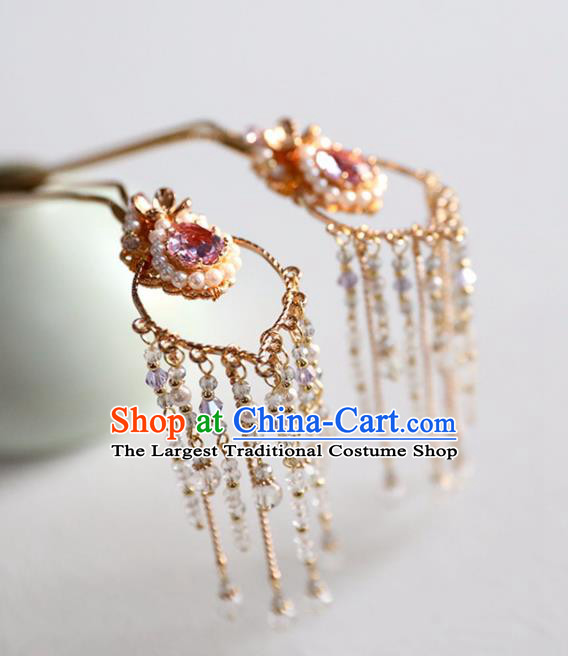 Chinese Ancient Princess Purple Crystal Hair Clips Ming Dynasty Headwear Women Hair Accessories Tassel Hairpins