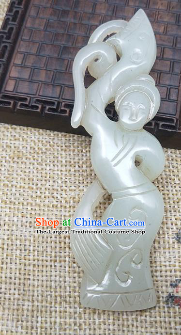 Chinese Handmade Retro Jade Label Craft Jade Necklace Accessories Carving Goddess Handgrip Pendant