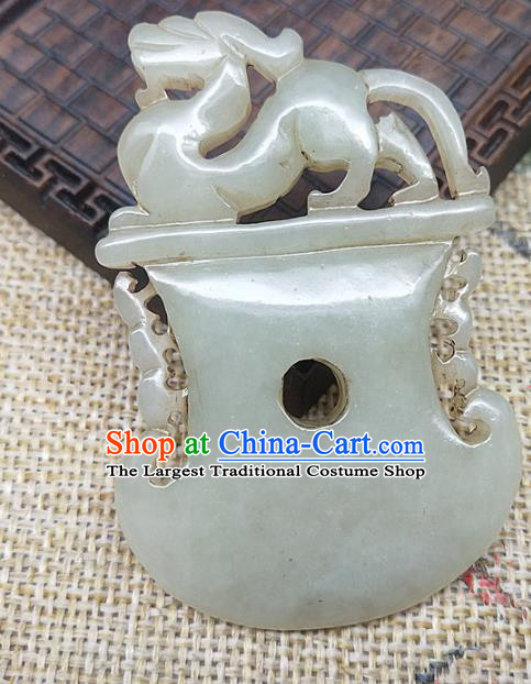 Chinese Handmade Retro Jade Dragon Label Craft Jade Necklace Accessories Carving Handgrip Pendant