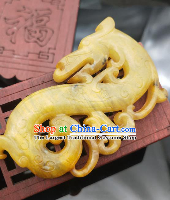 Chinese Handmade Yellow Jade Accessories Handgrip Craft Jade Jewelry Carving Dragon Jade Pendant