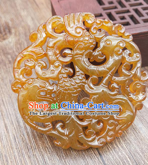 Chinese Yellow Jade Carving Dragon Phoenix Necklace Accessories Handgrip Craft Handmade Jade Jewelry Jade Pendant