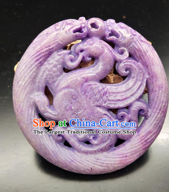Chinese Retro Carving Purple Jade Waist Accessories Handgrip Craft Handmade Jade Jewelry Jade Rosefinch Pendant