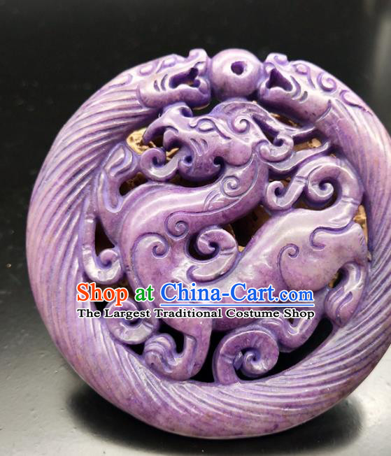 Chinese Retro Purple Jade Waist Accessories Handgrip Craft Handmade Jade Jewelry Carving Jade Dragon Pendant