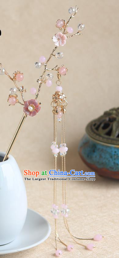 Chinese Ancient Hanfu Hair Clip Hair Accessories Women Pink Shell Plum Tassel Hairpin Headwear