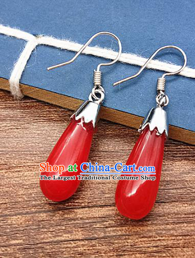 Chinese Ancient Hanfu Red Jade Earrings Jade Jewelry Jadeite Ear Accessories