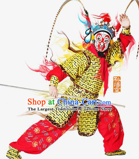 Chinese Peking Opera Wusheng Martial Men Garment A Monkey King Costumes Sun Wukong Takefu Apparel and Headwear