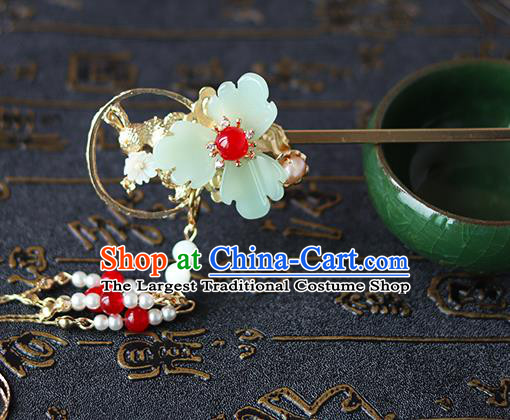 Chinese Ancient Hanfu Green Flower Hair Accessories Women Hairpin Headwear Tassel Hair Clip