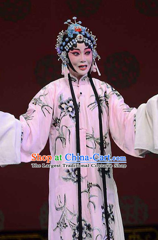 Chinese Beijing Opera Hua Tan Printing Orchid Pink Dress Apparel The Dream in Lady Chamber Peking Opera Garment Costumes and Headpieces