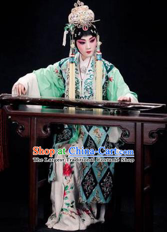 Chinese Traditional Kun Opera Jade Hairpin Young Female Costumes Peking Opera Apparel Taoist Nun Garment and Headwear