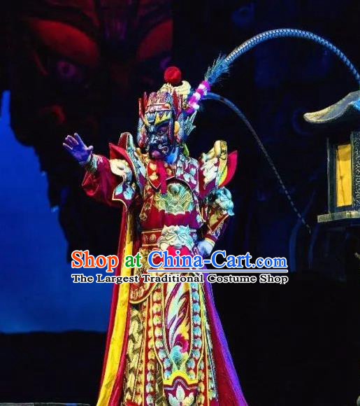 Chinese Peking Opera General Armor Costumes The Revenge of Prince Zi Dan Martial Male Apparels Garment and Headwear