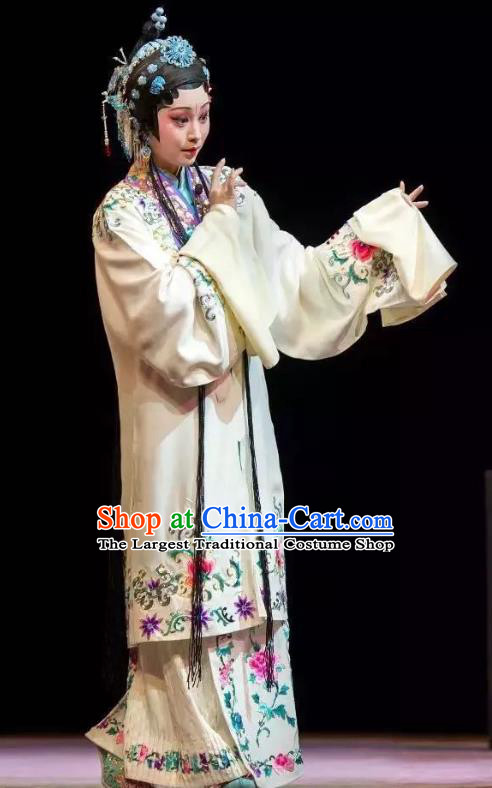 Chinese Kun Opera Diva Costumes Garment The Fragrant Companion Peking Opera Hua Tan White Dress Apparels and Headwear
