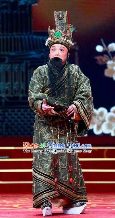 Chinese Historical Beijing Opera Zeng Houyi Costumes Peking Opera Elderly Male Apparels Monarch Garment and Headwear