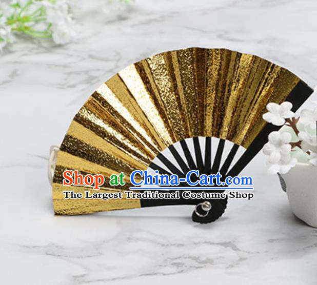 Chinese Traditional Little Golden Paper Fans Handmade Accordion Classical Dance Folding Fan