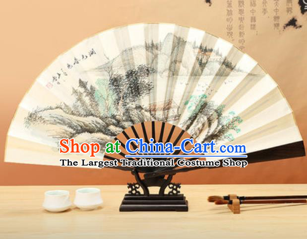 Chinese Traditional Ink Painting Shanshui Wenge Fans Handmade Accordion Classical Dance Paper Folding Fan