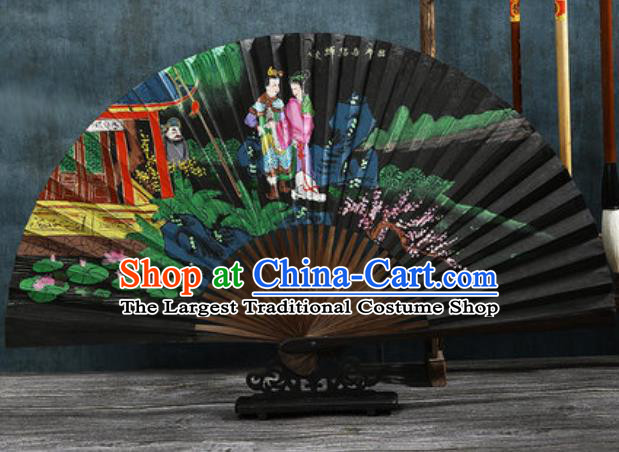 Chinese Traditional Painting Lv bu and Diao Chan Black Bamboo Fans Handmade Accordion Classical Dance Paper Fan Folding Fan