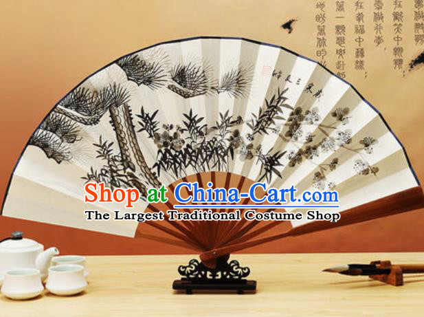 Chinese Traditional Hand Painting Pine Bamboo Plum Paper Fan Classical Dance Accordion Fans Folding Fan