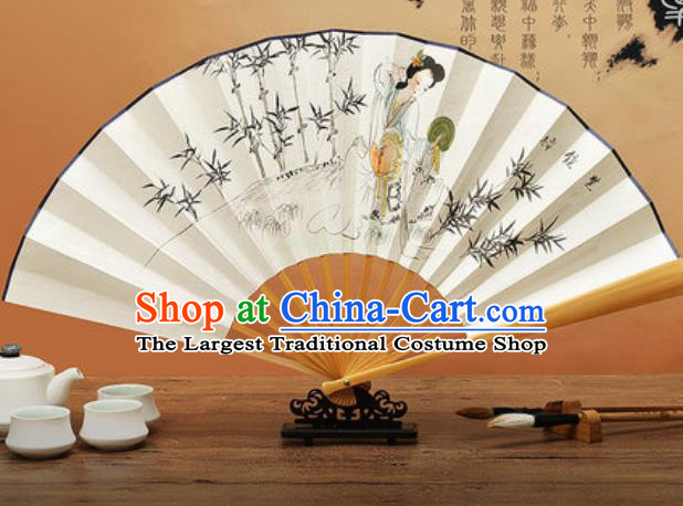 Chinese Traditional Hand Painting Bamboo Beauty Paper Fan Classical Dance Accordion Fans Folding Fan