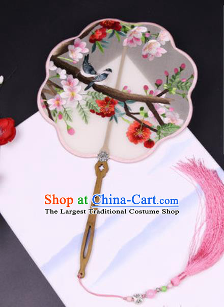 Handmade Chinese Embroidered Begonia Bird Silk Fans Traditional Classical Dance Palace Fan for Women