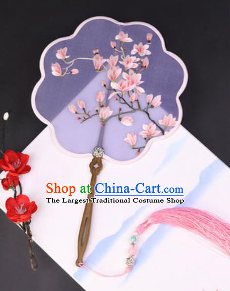 Handmade Chinese Embroidered Mangnolia Silk Fans Traditional Classical Dance Palace Fan for Women