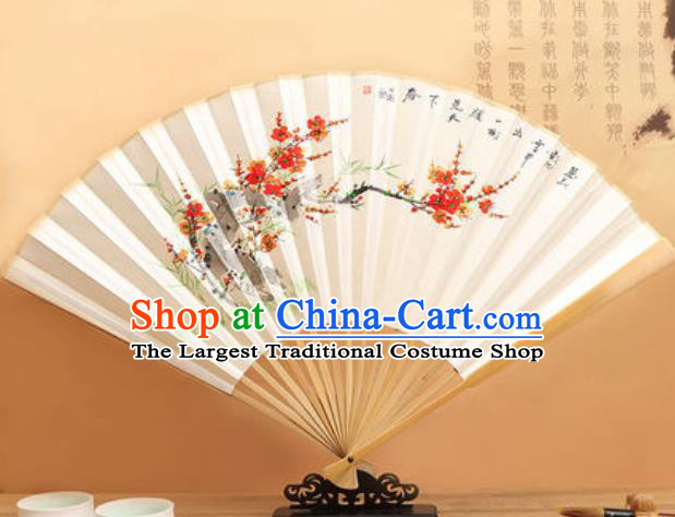 Chinese Hand Painting Plum Flowers Paper Fan Traditional Classical Dance Accordion Fans Folding Fan