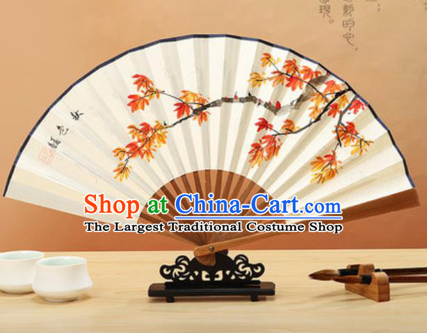 Chinese Hand Painting Maple Leaf Paper Fan Traditional Classical Dance Accordion Fans Folding Fan