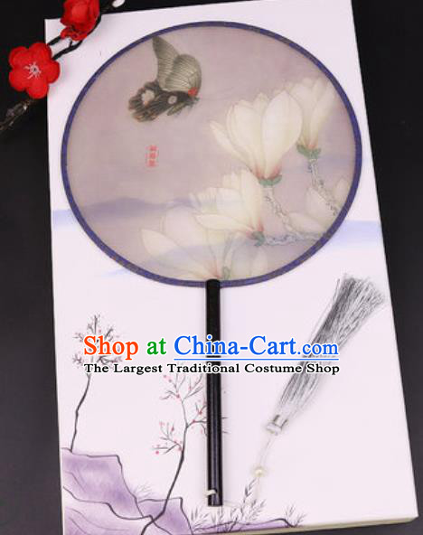 Handmade Chinese Printing Mangnolia Grey Silk Fans Traditional Classical Dance Palace Fan for Women