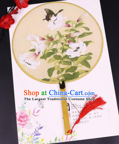 Chinese Traditional Printing Butterfly Flowers Yellow Silk Fans Handmade Classical Dance Palace Fan for Women