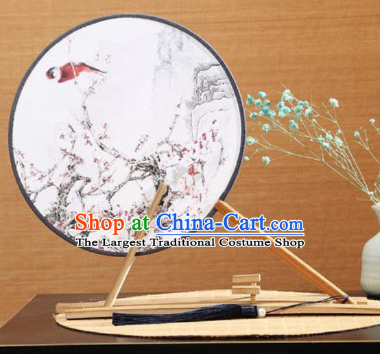 Handmade Chinese Printing Plum Blossom Round Fans Traditional Classical Dance Red Beech Palace Fan for Women