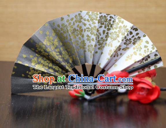 Handmade Chinese Printing Sakura Black Fan Traditional Classical Dance Accordion Fans Folding Fan