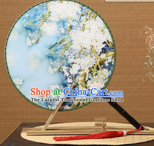 Handmade Chinese Printing Pear Flowers Blue Palace Fans Traditional Classical Dance Round Fan for Women
