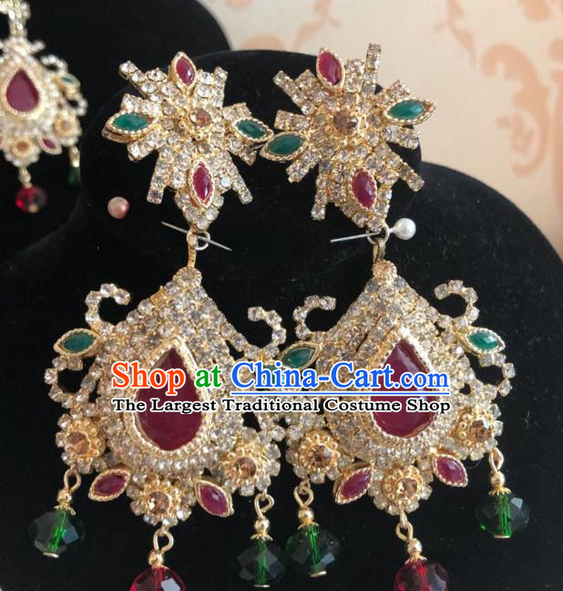 Indian Traditional Wedding Wine Red Earrings Asian India Court Bride Jewelry Accessories for Women