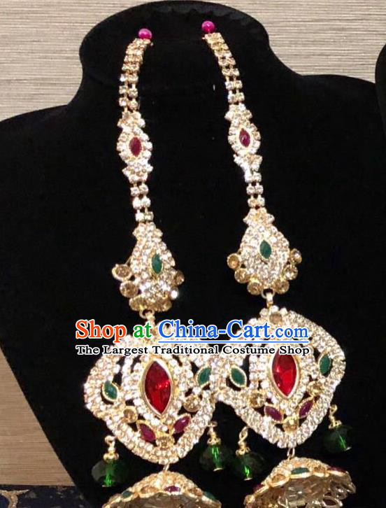 Indian Traditional Wedding Crystal Long Earrings Asian India Court Bride Jewelry Accessories for Women