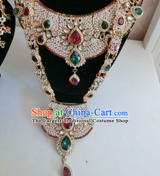Indian Court Traditional Wedding Luxury Crystal Necklace Asian India Bride Jewelry Accessories for Women