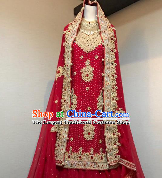 Indian Traditional Wedding Embroidered Lehenga Dress Asian Hui Nationality Bride Costume for Women