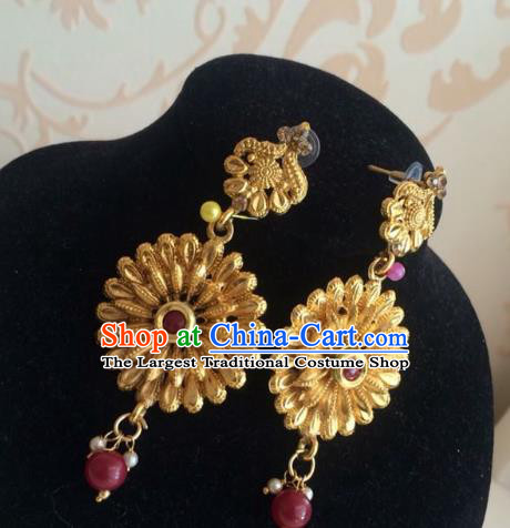 Indian Traditional Wedding Golden Earrings Asian India Court Bride Jewelry Accessories for Women
