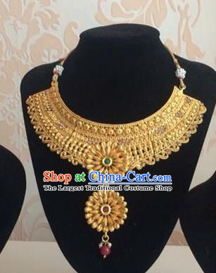Indian Court Traditional Wedding Luxury Golden Necklace Asian India Bride Jewelry Accessories for Women