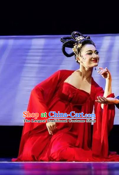 Chinese Chang Hen Tang Dynasty Consort Yang Dance Red Dress Traditional Classical Dance Stage Performance Costume for Women