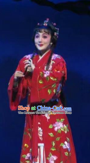 Chinese Shaoxing Opera Bride Actress Red Dress and Headpieces Li Hua Qing Yue Opera Hua Tan Young Female Garment Apparels Wedding Costumes