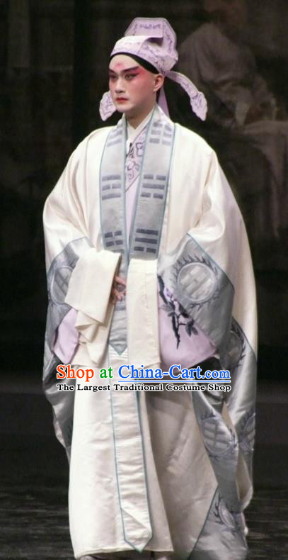 Chinese Kun Opera Scholar Xiao Sheng Apparels The Peach Blossom Fan Peking Opera Garment Niche Hou Chaozong Costumes and Hat