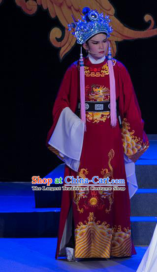 Palm Civet for Prince Chinese Yue Opera Man Role Apparels Costumes and Headwear Shaoxing Opera Garment Court Eunuch Guo Huai Official Robe