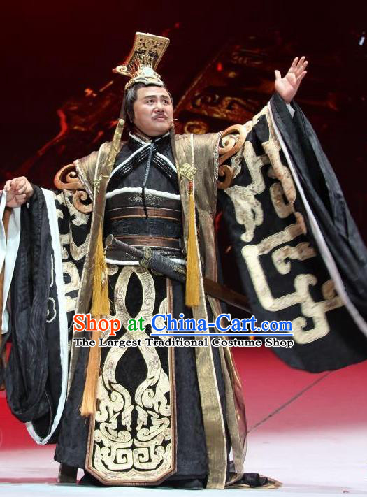 Chinese Yue Opera Royal King Chu Costumes and Headwear Qu Yuan Shaoxing Opera Laosheng Garment Apparels