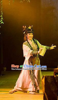 Chinese Shaoxing Opera Young Lady Dress Costumes and Headdress Nan Feng Ge Yue Opera Hua Tan Garment Apparels
