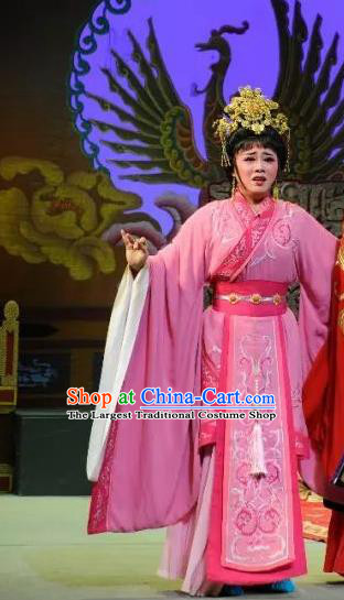 Chinese Shaoxing Opera Hua Tan Pink Hanfu Dress and Headdress Han Wen Empress Yue Opera Actress Garment Costumes Imperial Consort Apparels