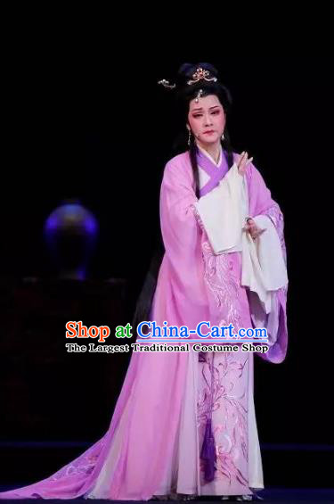 Tong Que Tai Chinese Shaoxing Opera Hua Tan Apparels Costumes and Headpieces Yue Opera Young Beauty Diao Chan Purple Dress Garment