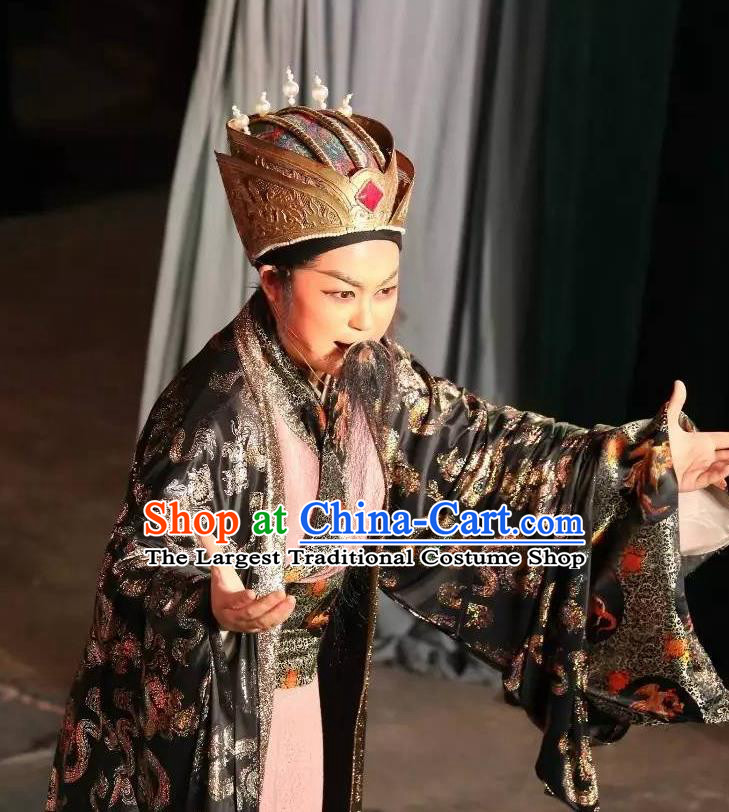 Chinese Yue Opera Laosheng Baihua River Elderly Male Ling Bing Costumes and Headwear Shaoxing Opera Official Garment Apparels