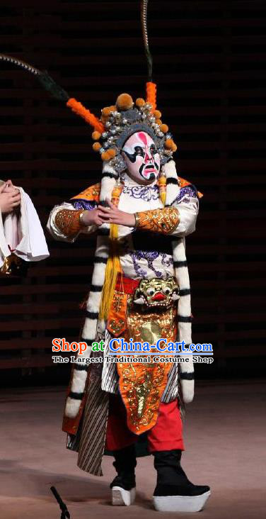 Chinese Classical Kun Opera Martial Role Costumes The Palace of Eternal Youth Peking Opera Wusheng Garment Apparels and Headwear