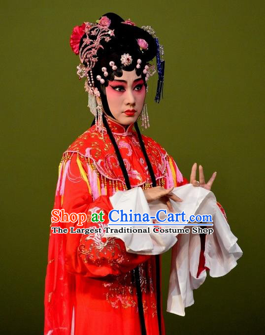 The Purple Hairpin Chinese Kun Opera Actress Rich Lady Costumes Peking Opera Hua Tan Garment Apparels Red Dress and Hair Jewelry